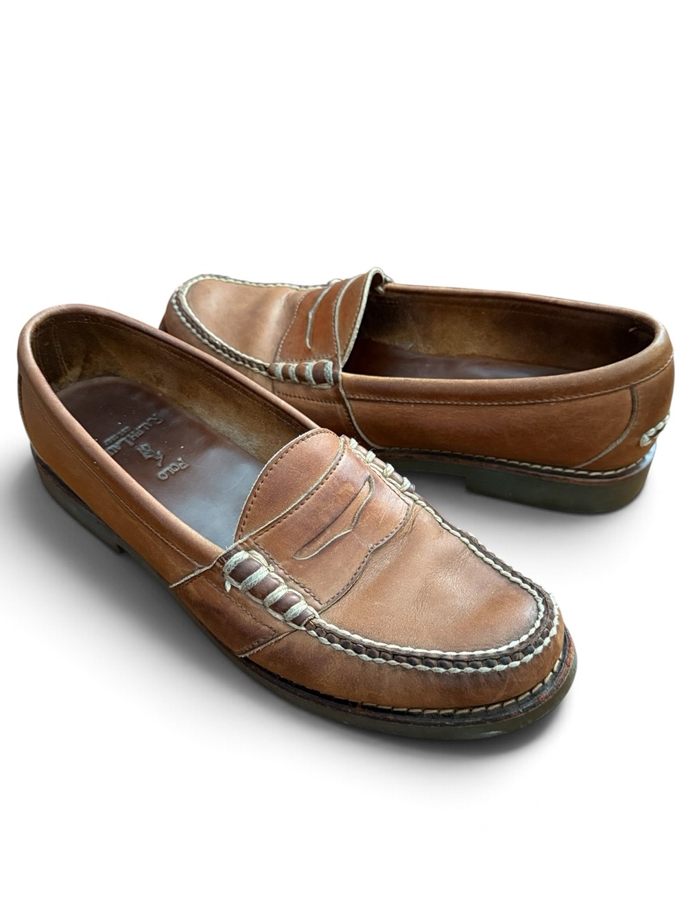 Polo Ralph Lauren Men’s 9D Brown Leather Penny Loafers Moc Toe Made in Indonesia